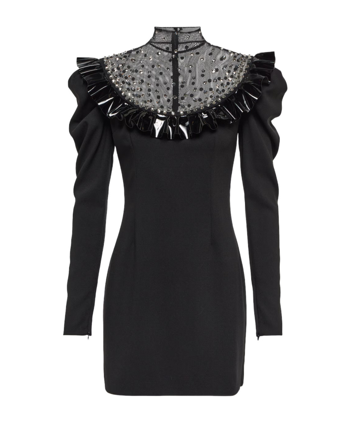 Alessandra Rich Embellished Wool-blend Minidress In Black