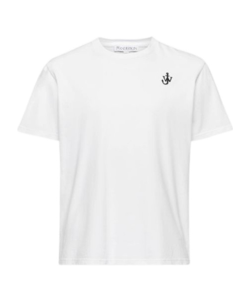 Jw Anderson Men White Crewneck T-shirt With Logo Embroidery On The Front In Cotton Man In White