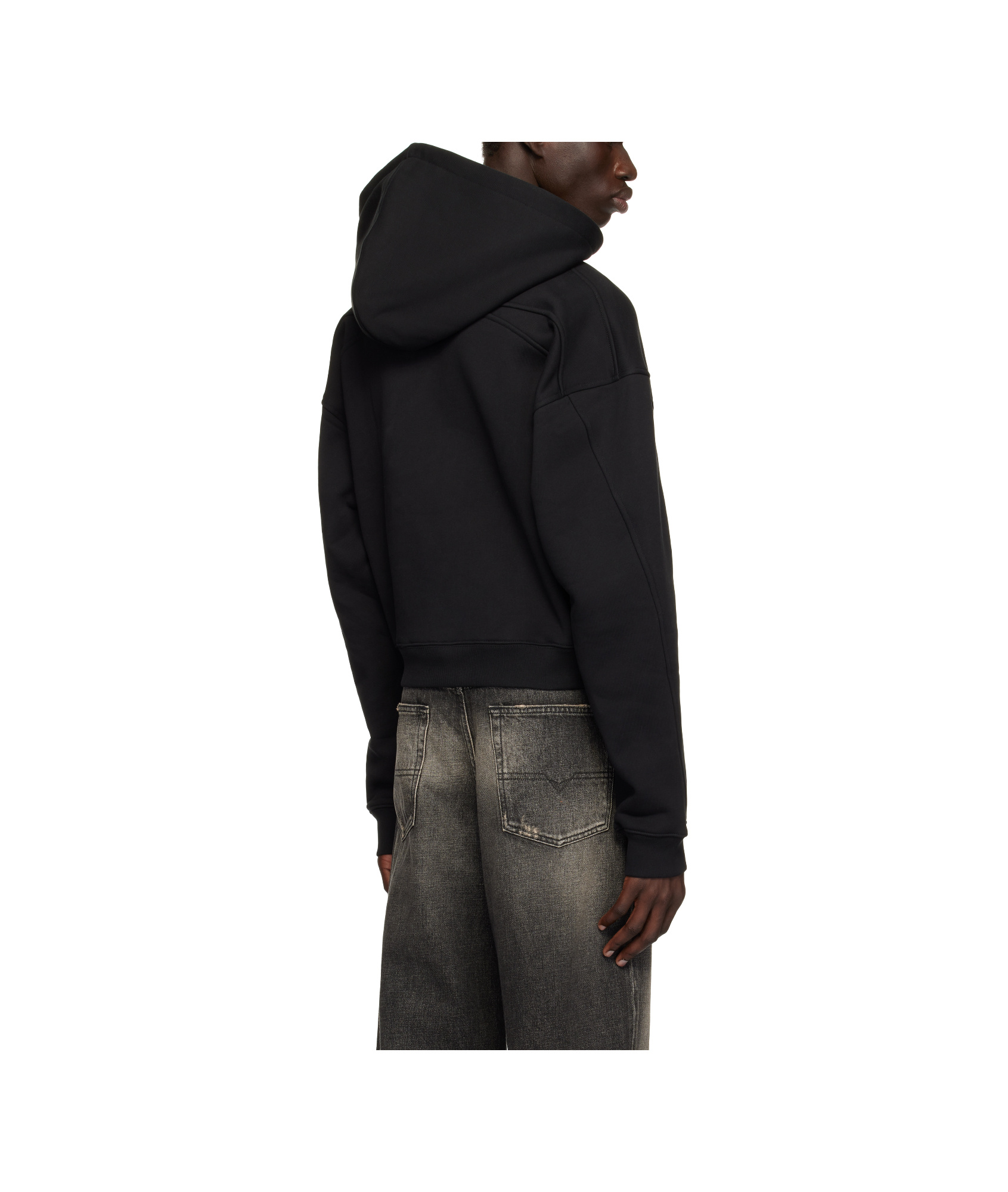 Mugler Black Spiral Cropped Hoodie In Black
