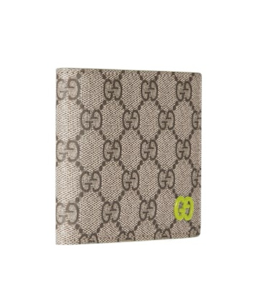 Gucci Men Beige Bi-fold Wallet With Double G Logo Plaque On The Front In Gg Canvas Man