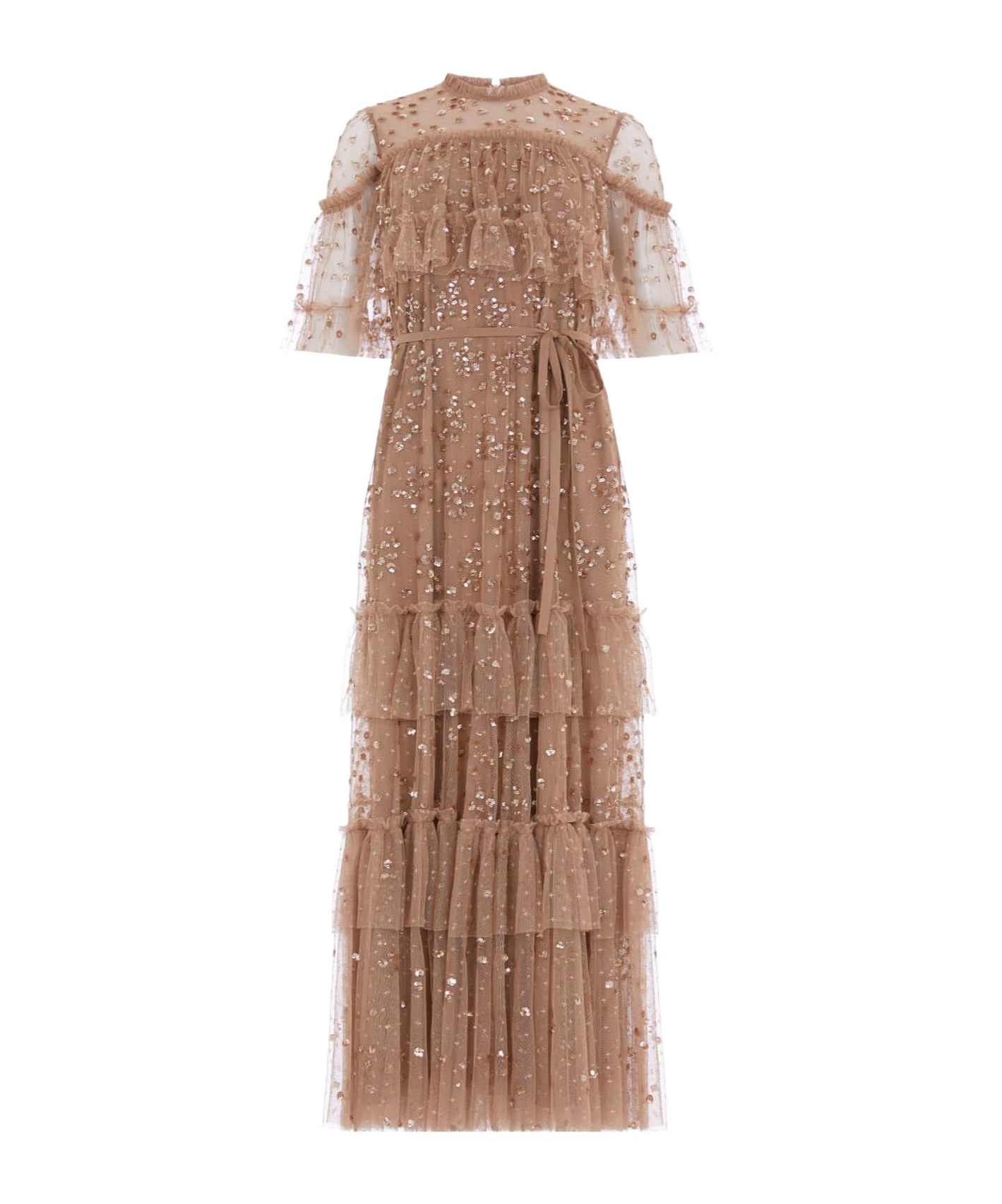 Needle & Thread Layered Cape Dress In Brown