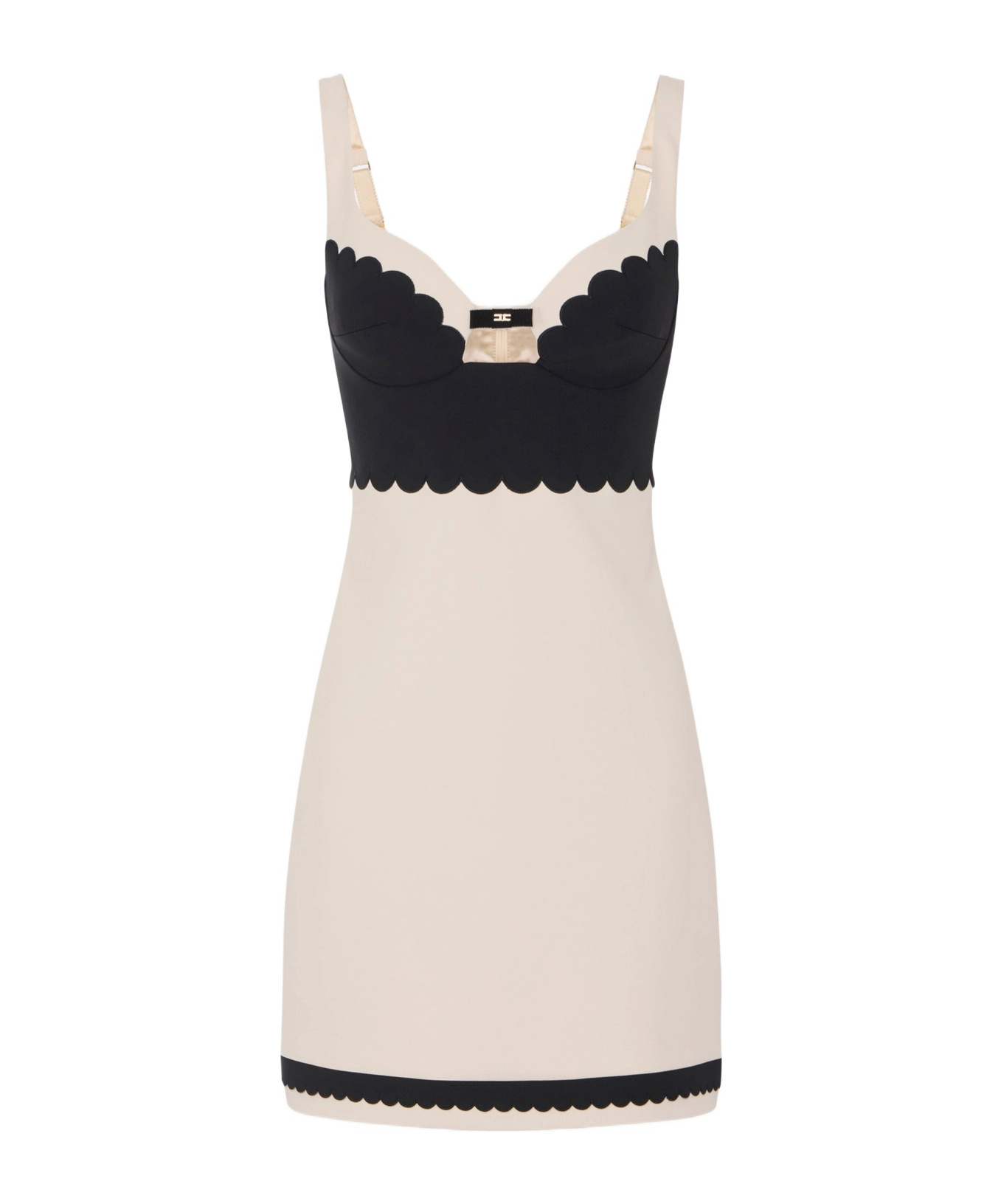 Elisabetta Franchi Heart Neck Mini Dress With Spaghetti Straps In Butter/black