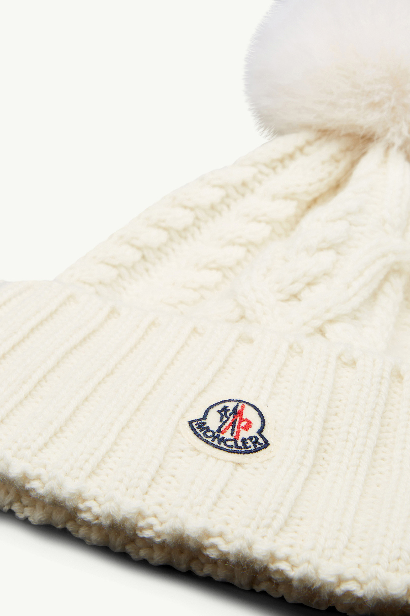Moncler Cashmere Blend Beanie With Pom Pom In White