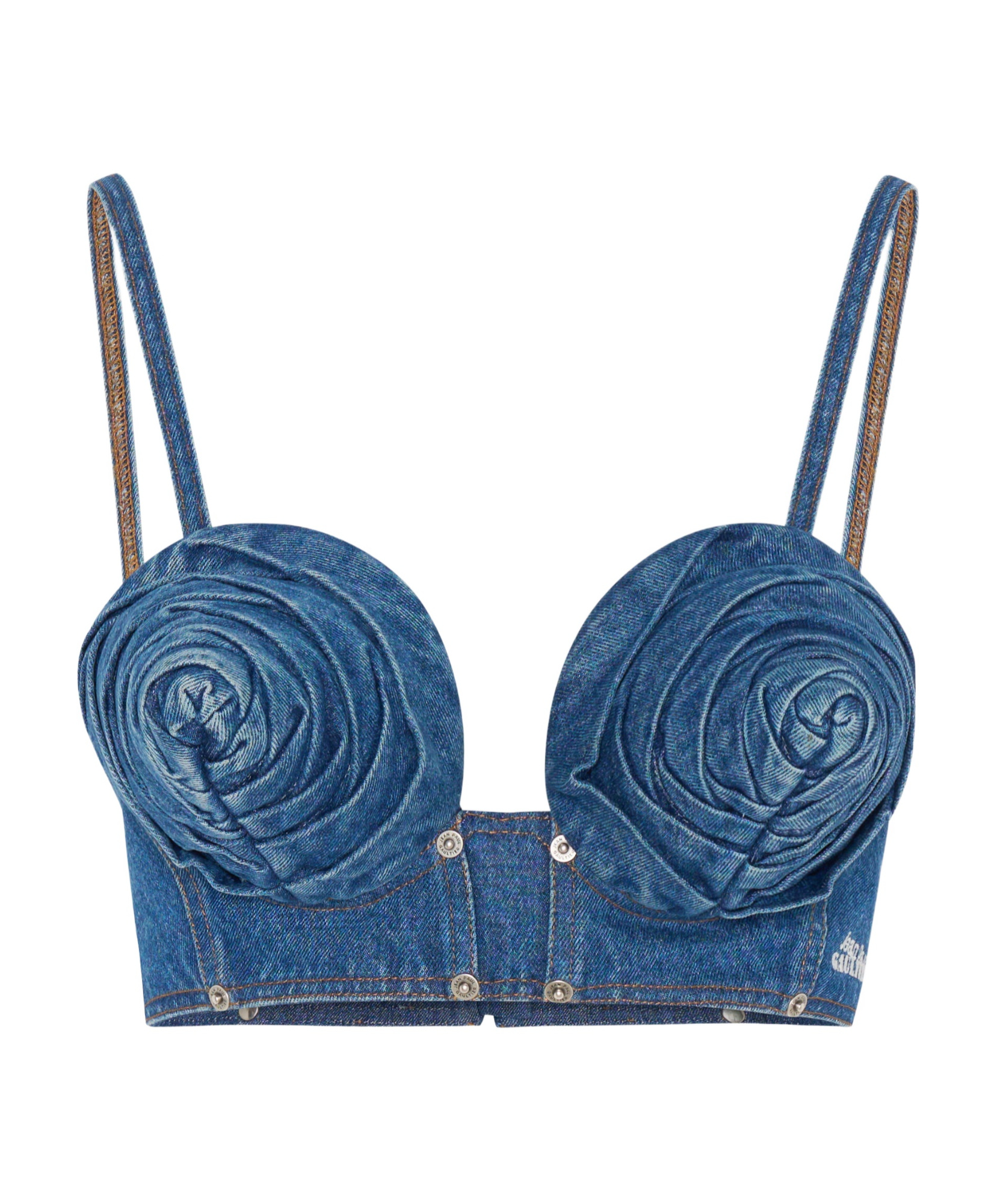 Shop Jean Paul Gaultier The Denim Conical Cup Bra In Blue