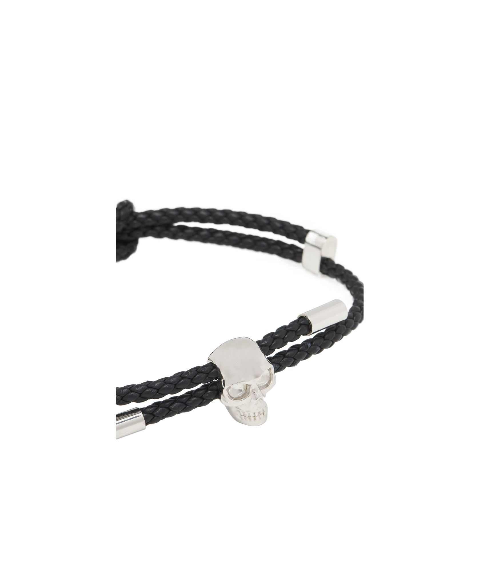 Alexander Mcqueen Skull Braided Leather Cord Bracelet Accessories In Black