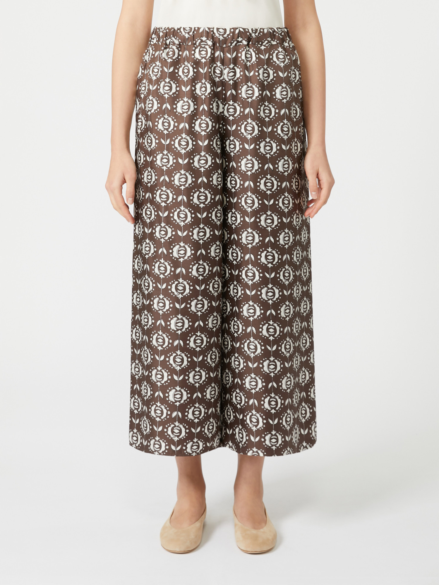 Weekend Max Mara Printed Wide Leg Trousers In Black