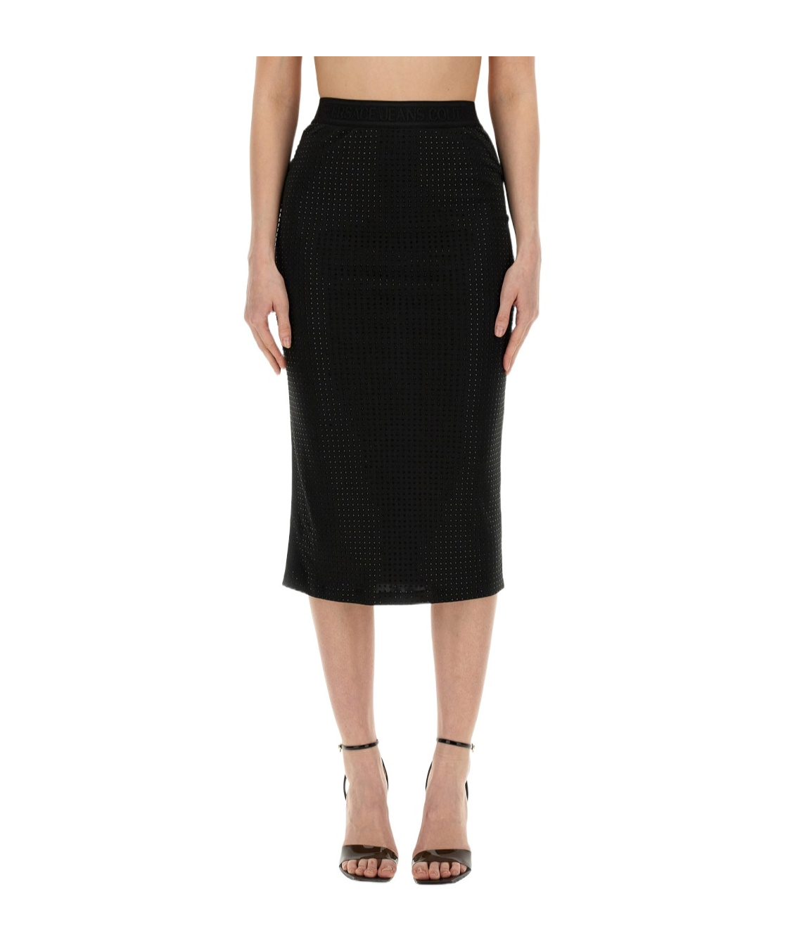 Versace Jeans Crystal-embellished Midi Skirt In Black