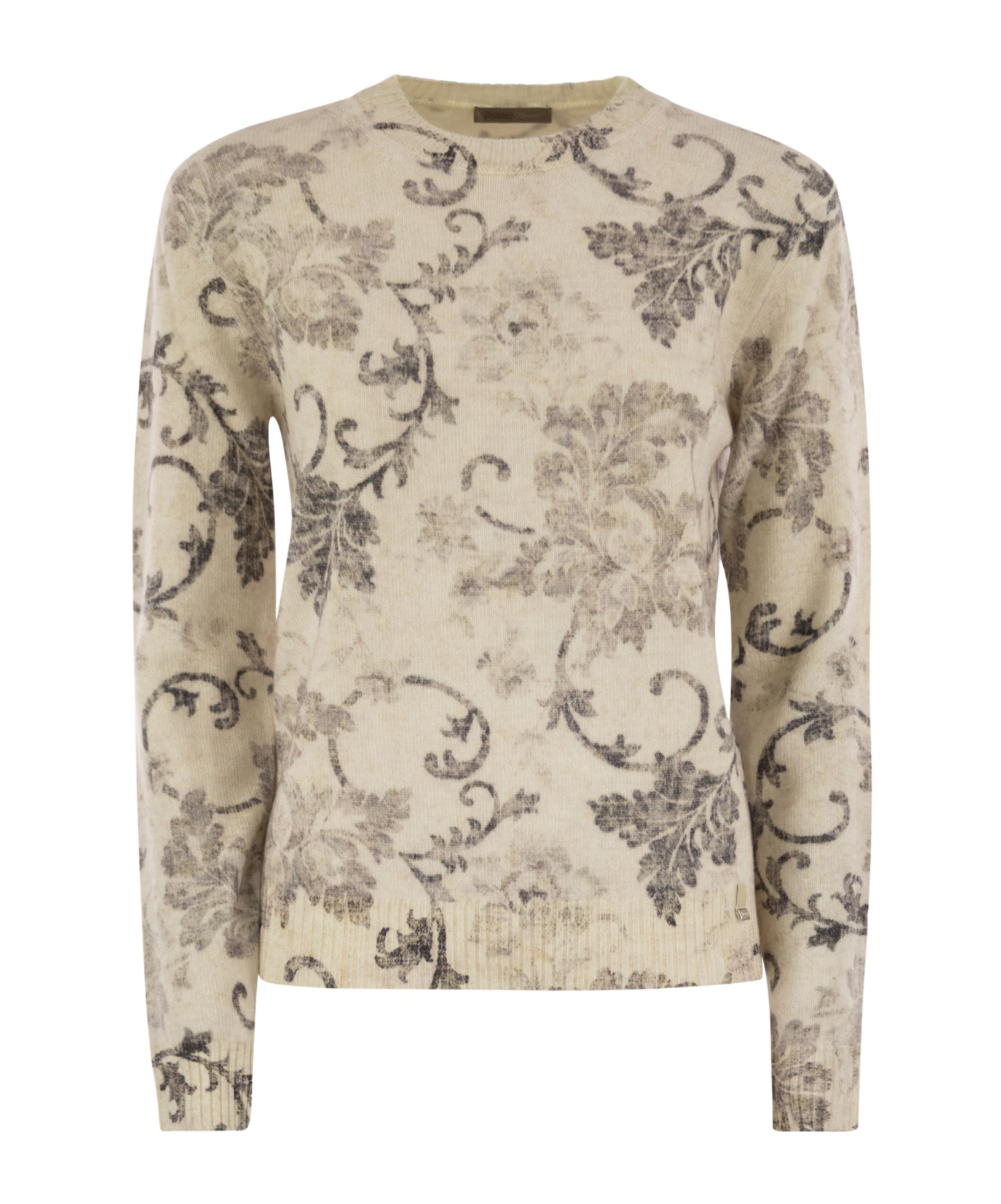 Herno Wool Jumper With Floral Pattern In Brown