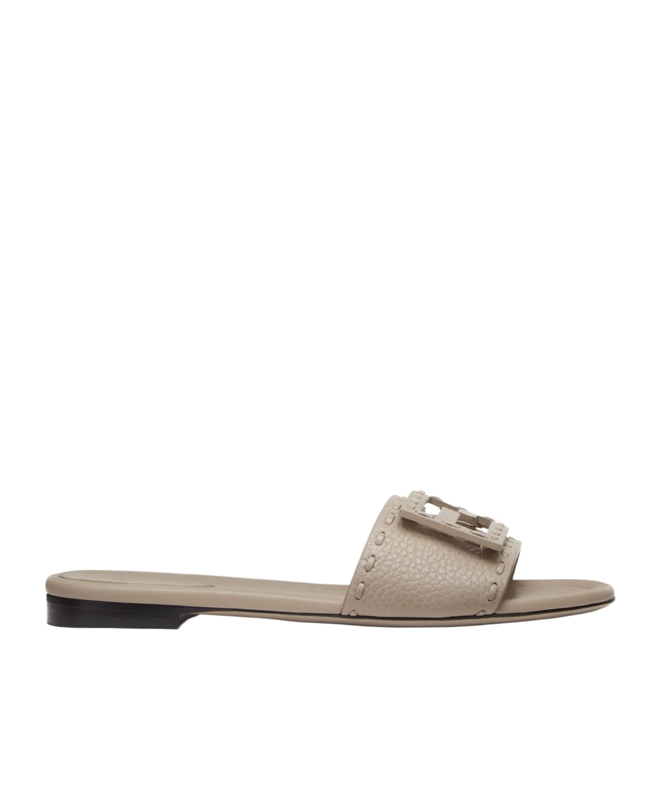 Fendi Dove Gray Leather Slides In Nude