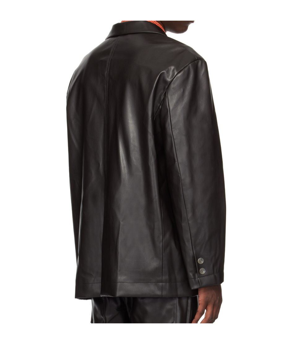 Song For The Mute Brown Square Faux-leather Blazer In Black