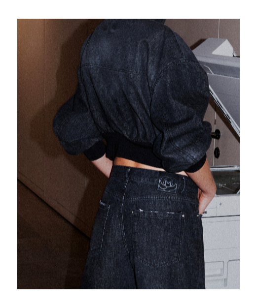 Marella Denim Bomber Jacket In Black