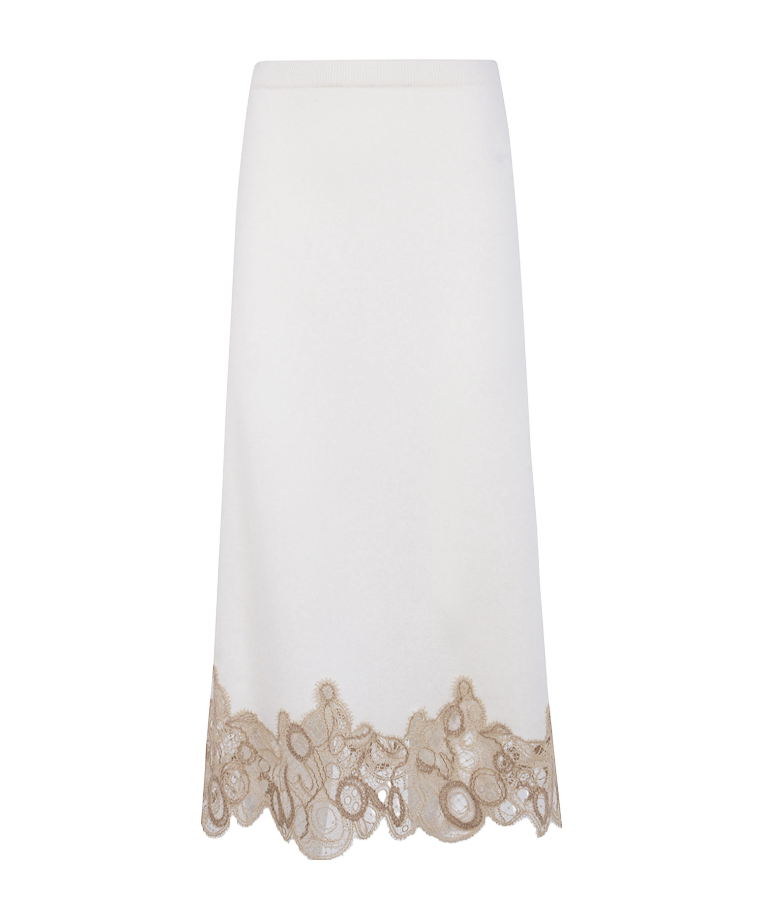 Fabiana Filippi Platinum Wool Blend Lace Band Pencil Skirt In White