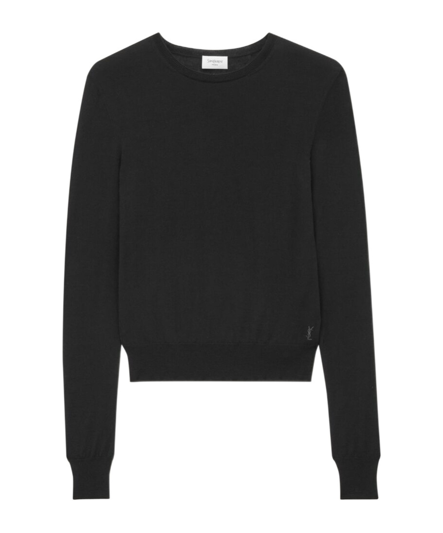 Saint Laurent Long-sleeved Cashmere Sweater In Black