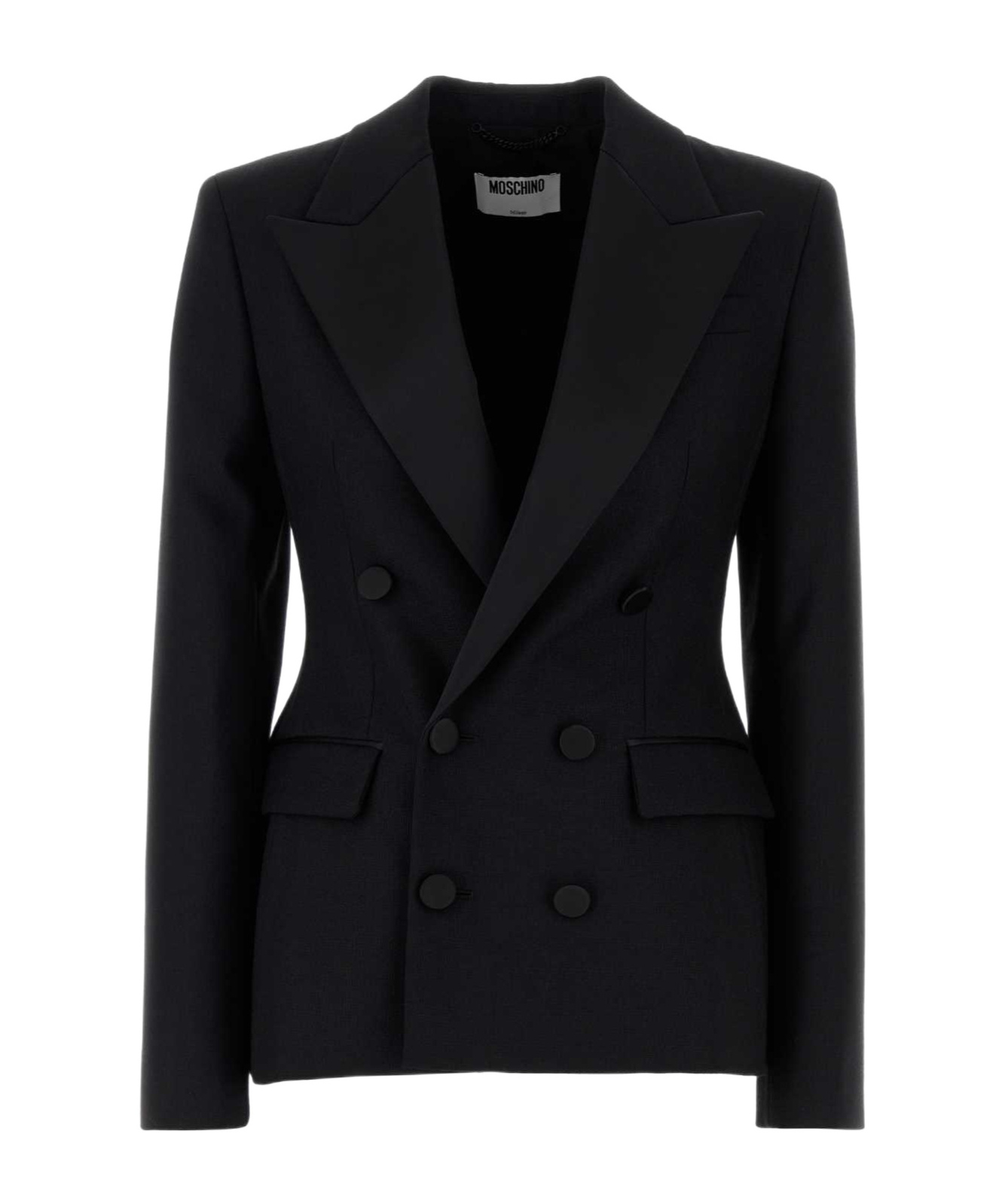 Moschino Tailored Wool Blazer Featuring Structured Shoulders In Black