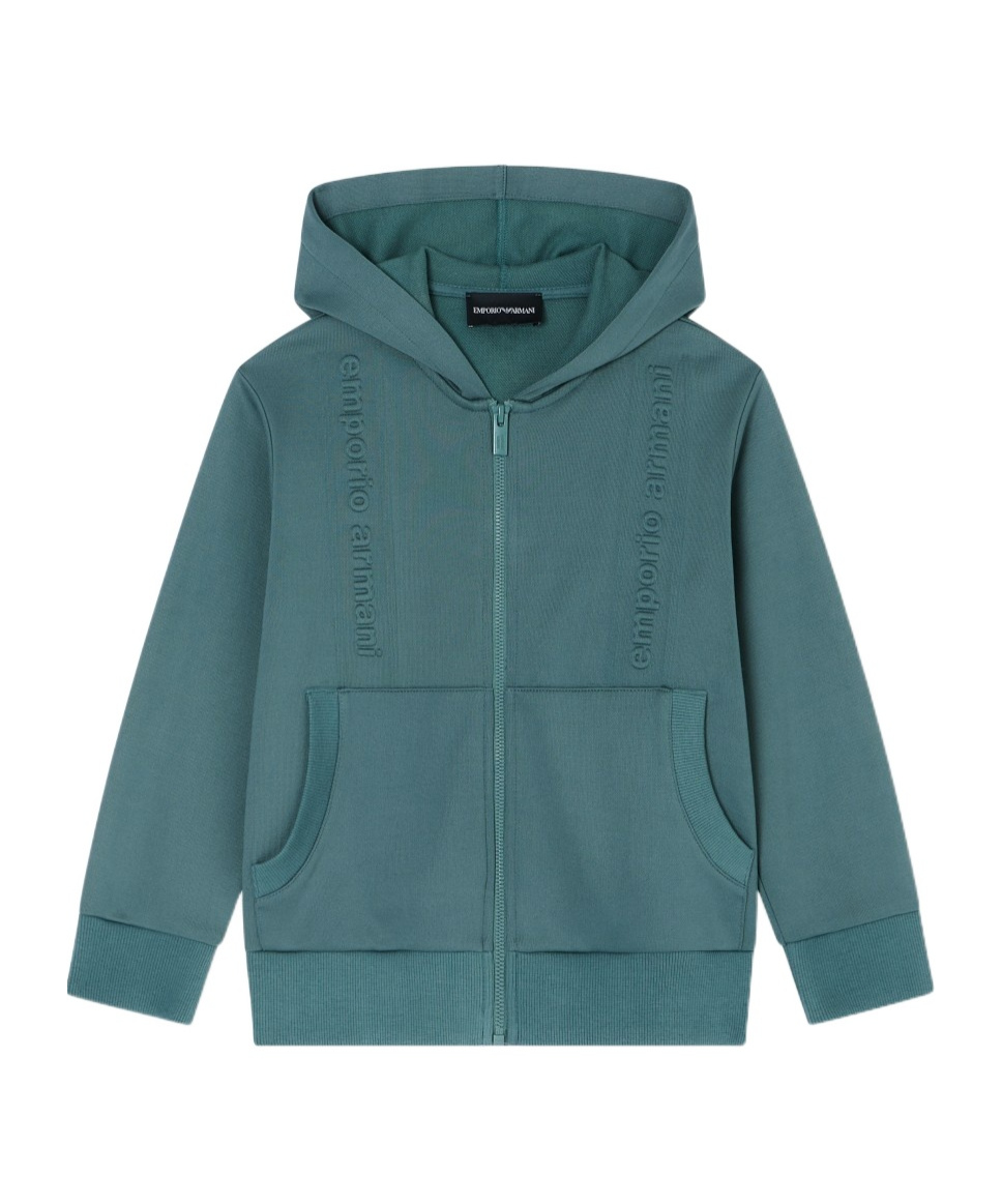 Emporio Armani Hooded Logo-detail Zip-up Sweatshirt In Green