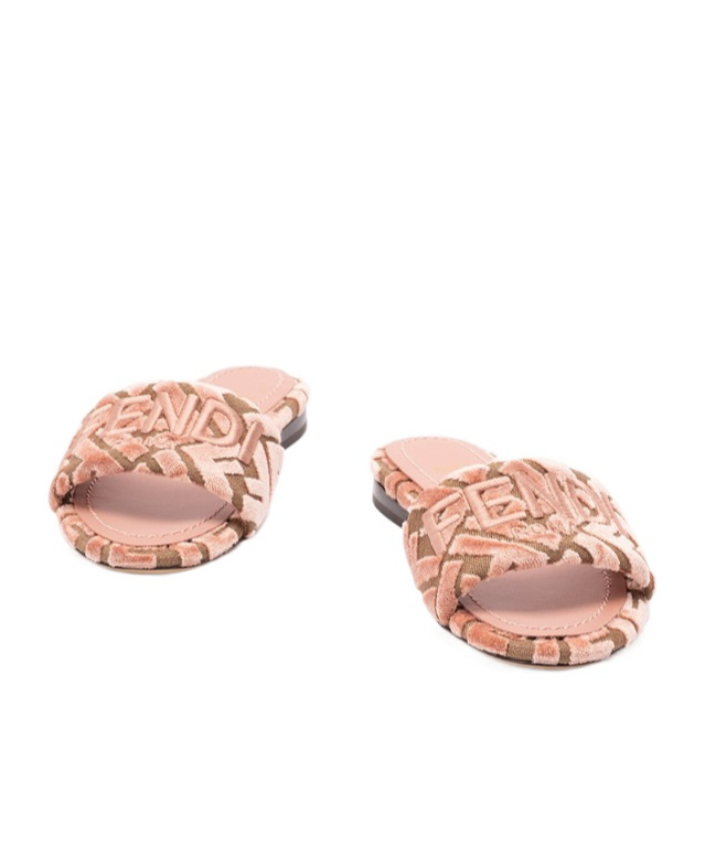 Fendi Logo-motif Velvet Sandals In Pink