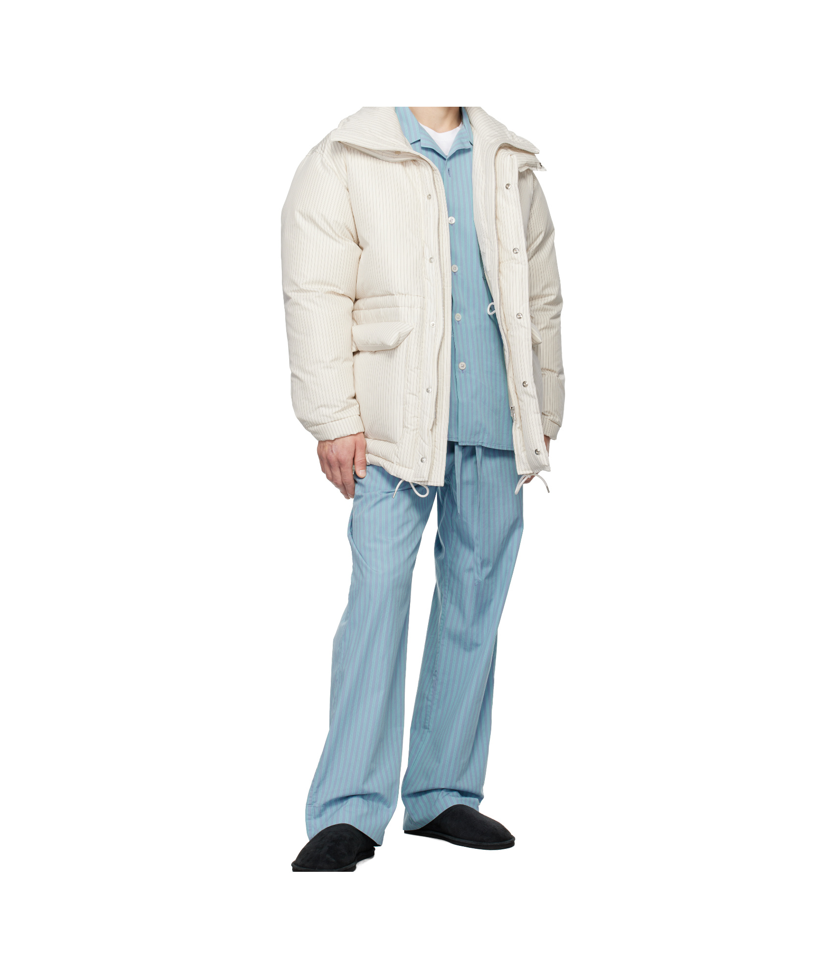 Tekla Ssense Exclusive White Auralee Edition Stripe Down Jacket In White