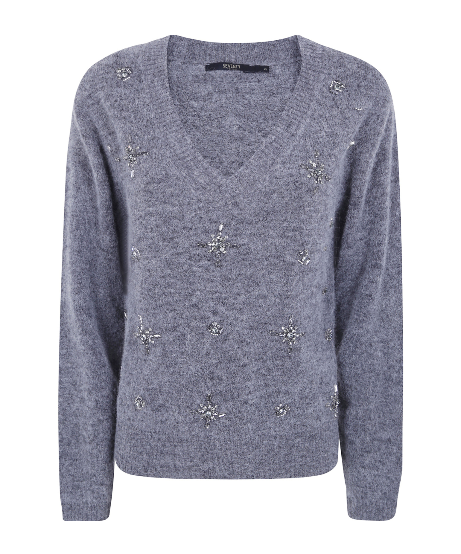 Seventy Ribbed V-neck Knit Top In Light Gray