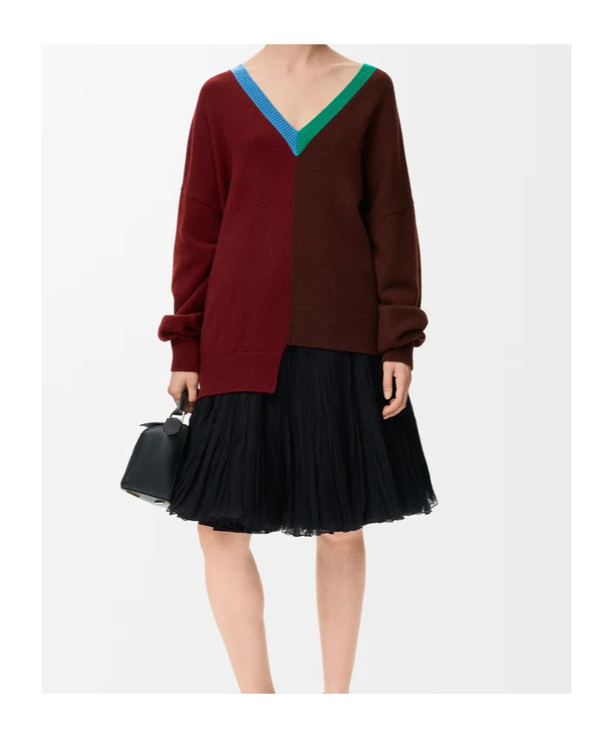 Loewe Asymmetric Embroidered Wool-blend Sweater In Burgundy
