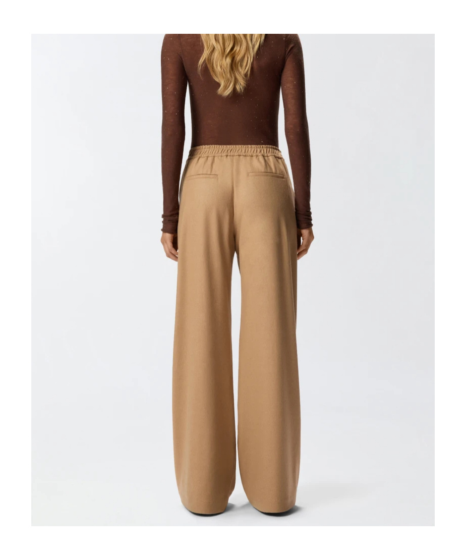 Pinko Long Wide-leg Wool-blend Trousers In Brown