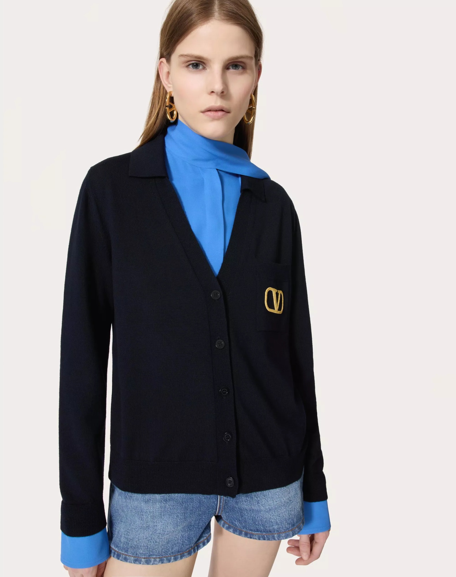 Valentino Wollcardigan Frau Marineblau Xs In Black