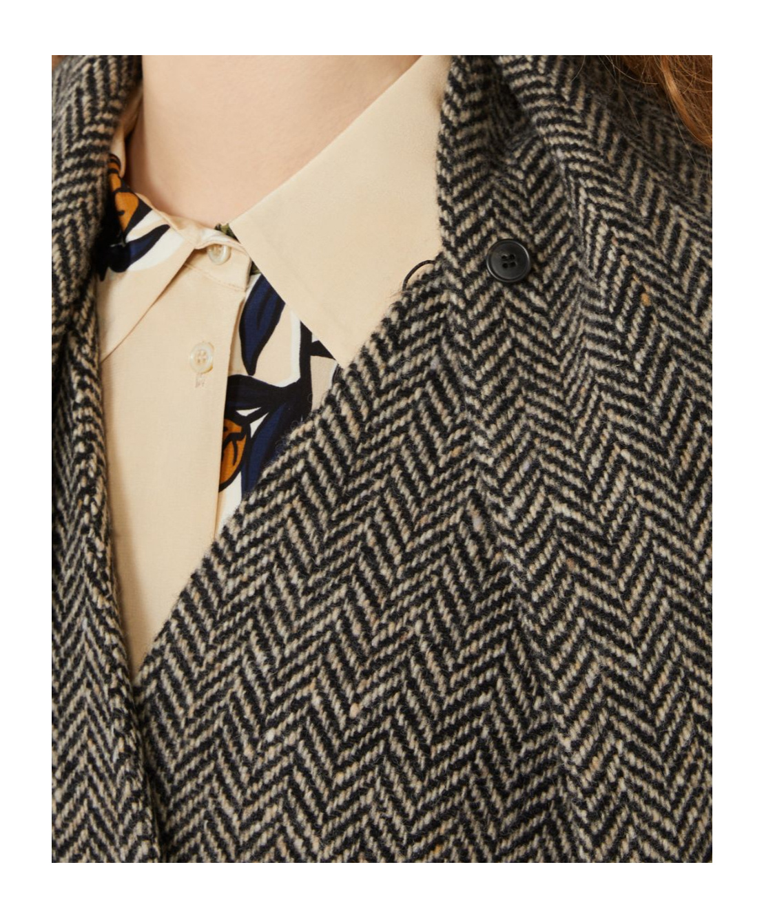 Weekend Max Mara Zenica Scarf Detail Herringbone Tweed Wool Blend Coat In Gray