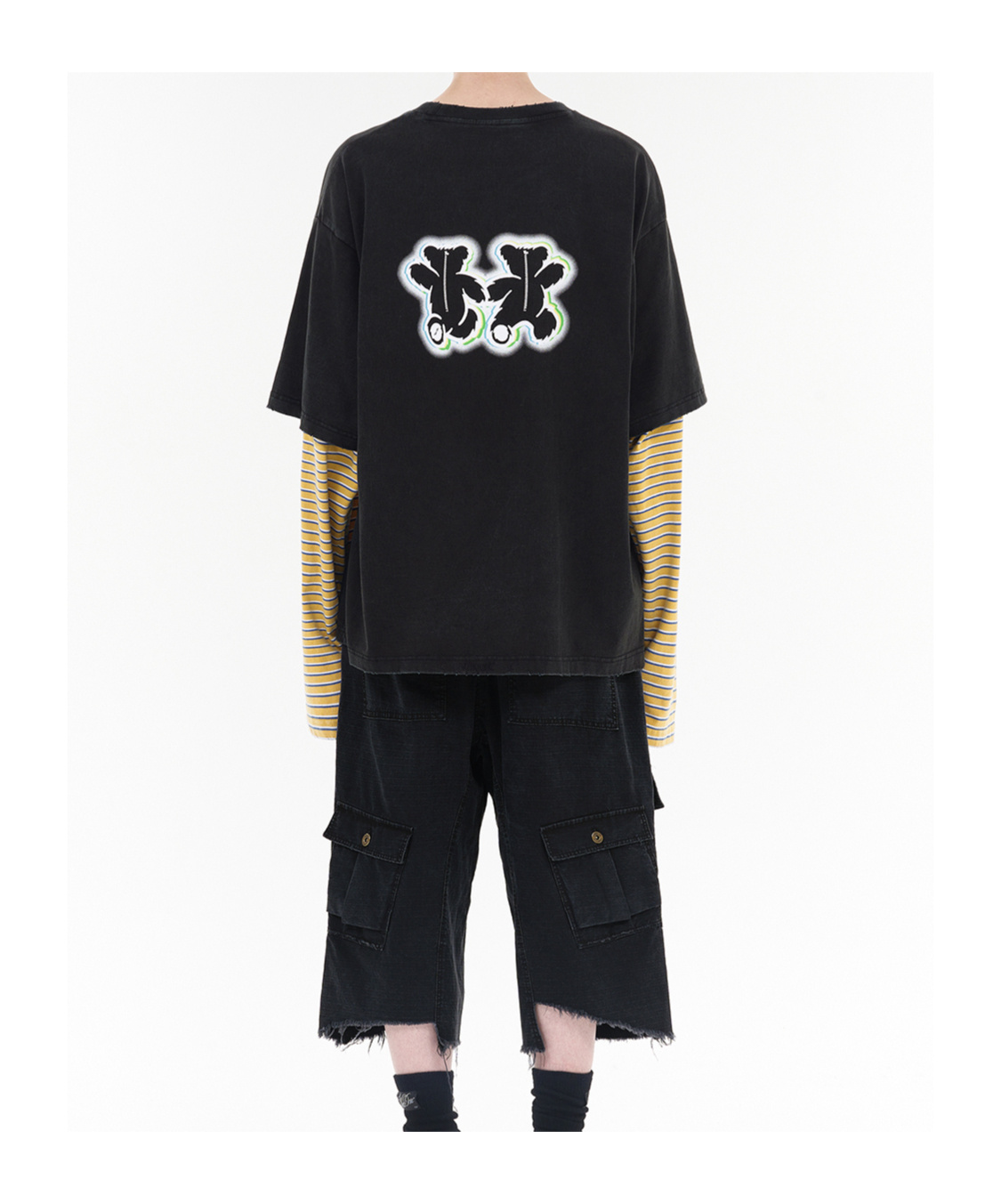 We11 Done T-shirt Im Layering-look Mit Teddy In Black