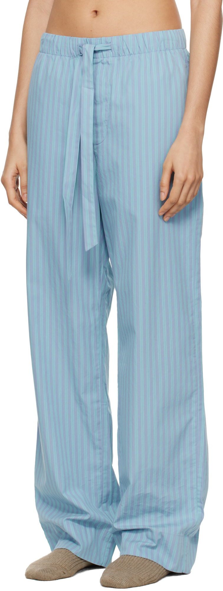 Tekla X Auralee Striped Pajama Pants In Blue