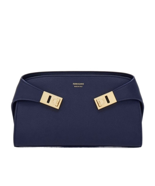Ferragamo Structured Silhouette Top Handle Gold-tone Hardware In Blue