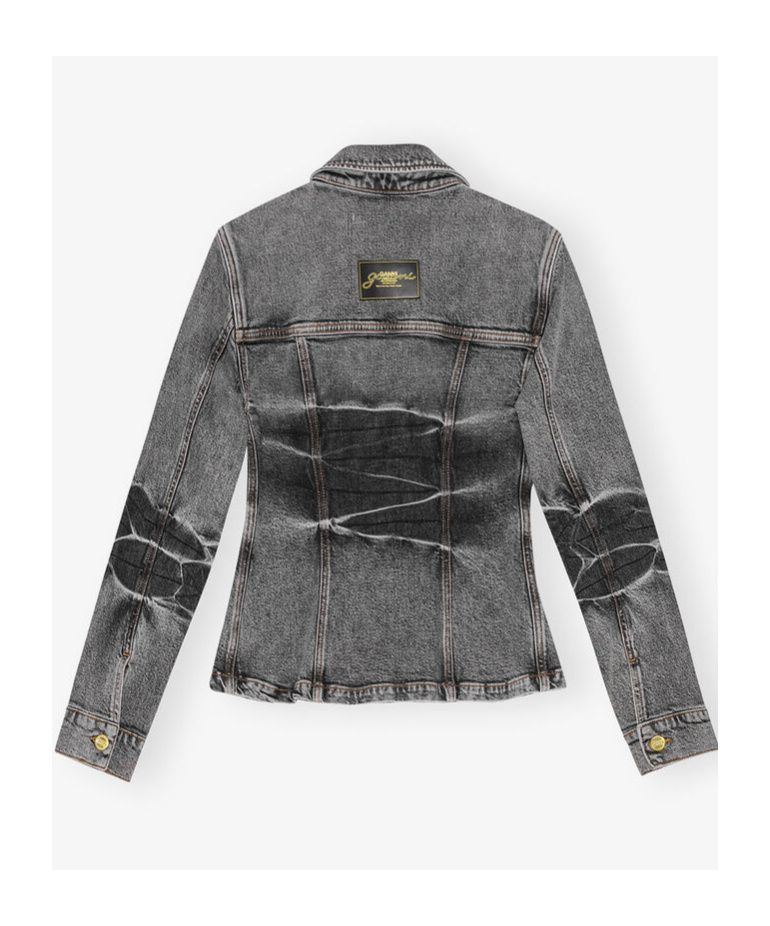 Ganni Womens Washed Flared Stretch-denim Blend Jacket Black Washed In Black