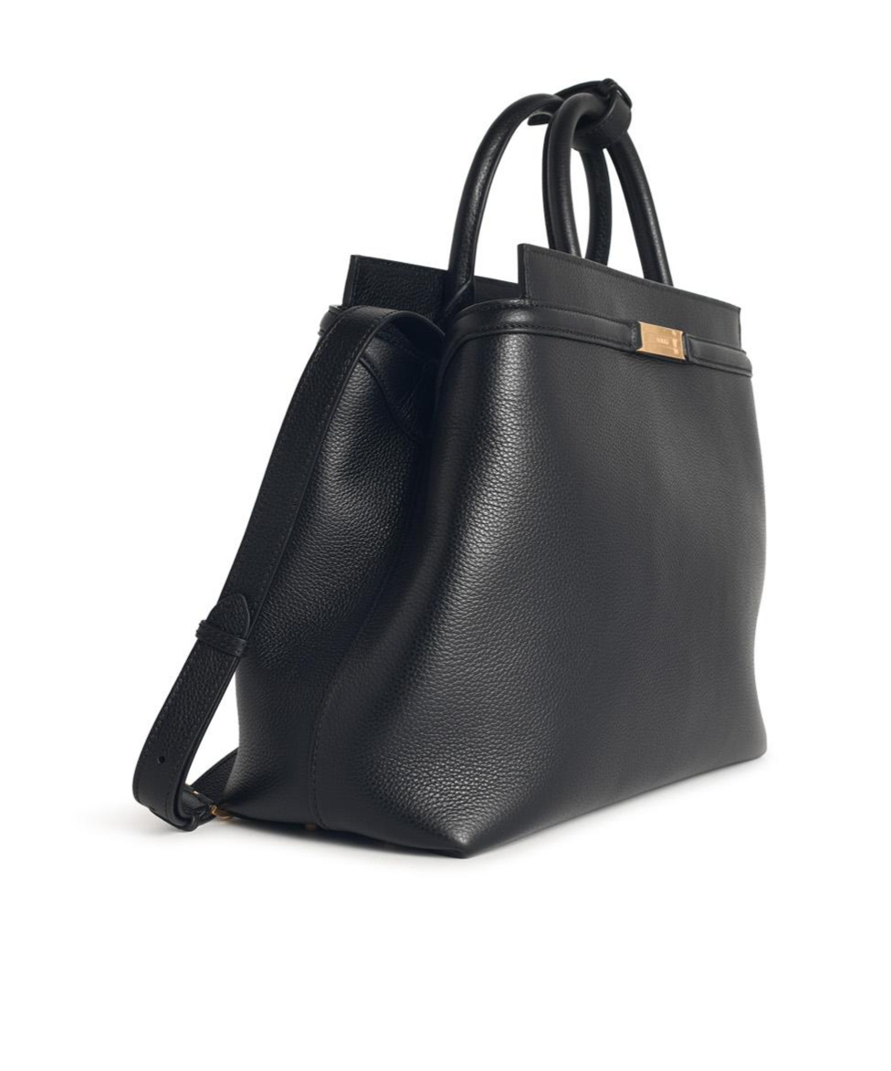 Bally Structured Leather Shoulder Bag Top Handle In Black