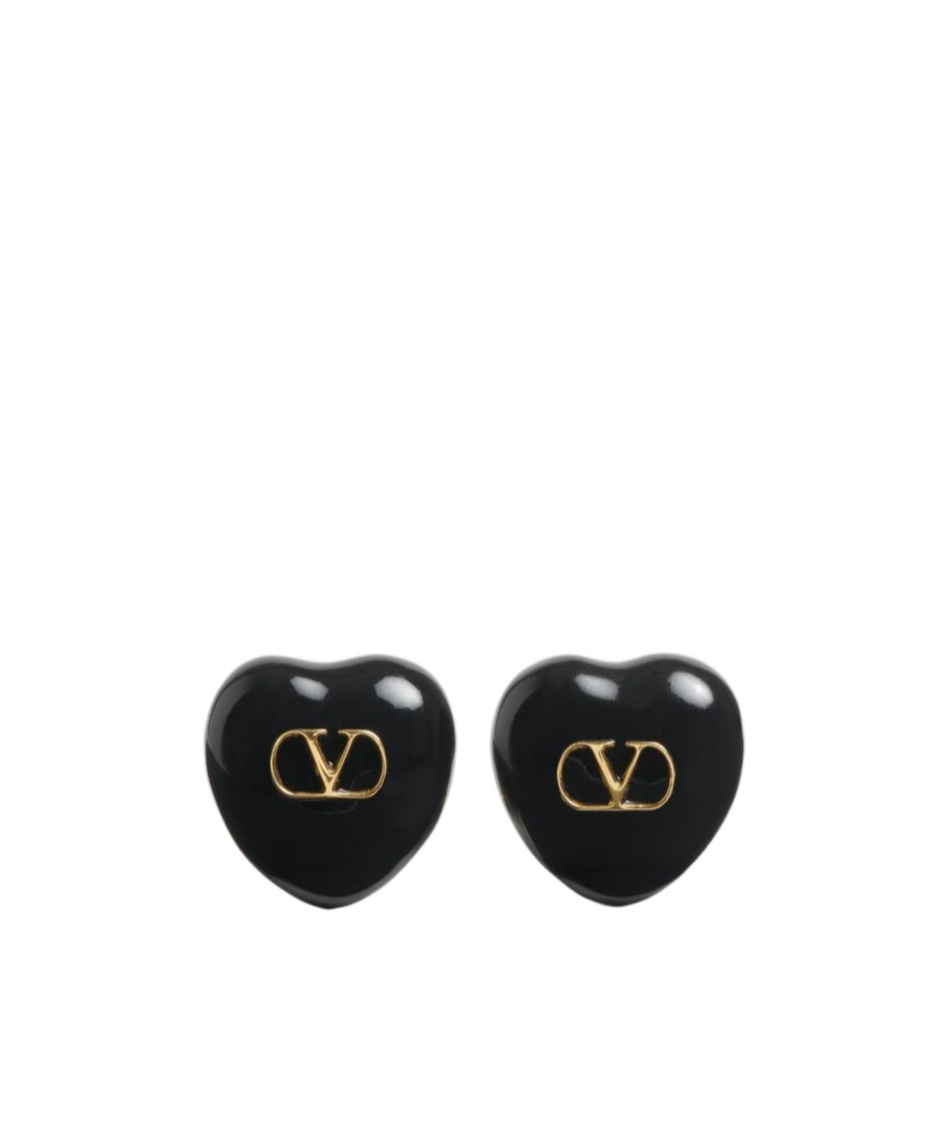 Valentino Black Enamel And Metal Coeur Royal Earrings In Black