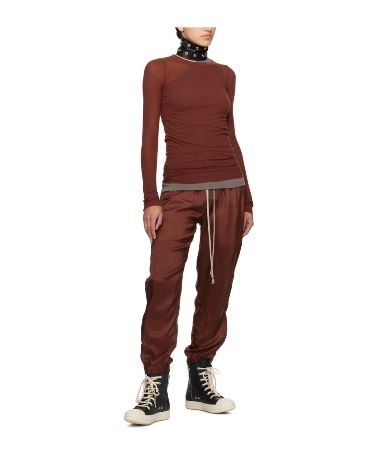 Rick Owens Burgundy Crewneck Long Sleeve T-shirt In Red