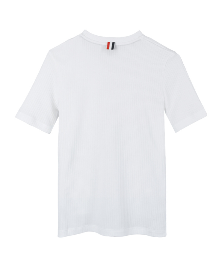 Thom Browne White Crewneck T-shirt With Signature Rwb Stripe In Cotton Woman In White