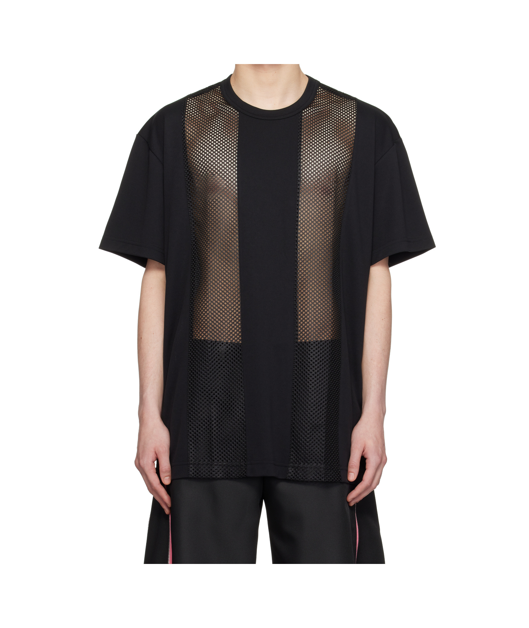 Comme Des Garçons Black Polyester Piqué X Mesh T-shirt