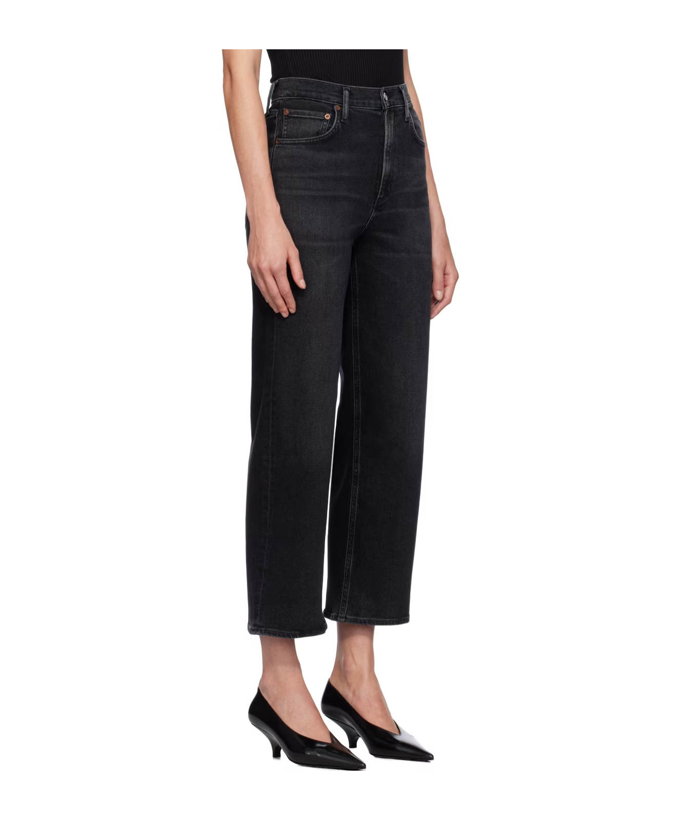 Agolde 90s Pinch Waist Straight-leg High-rise Organic-cotton Denim Jeans In Black