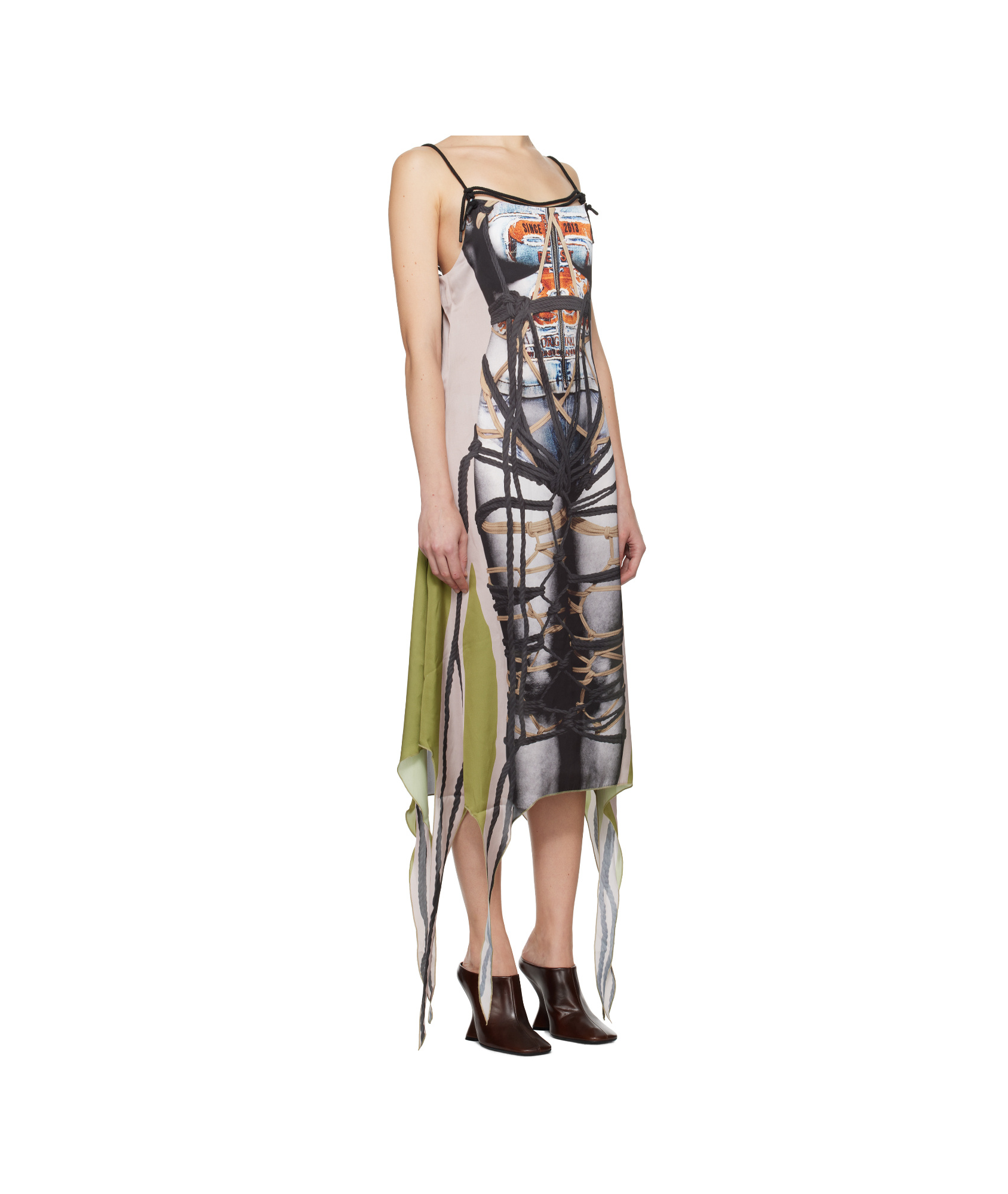 Y/project Multicolor Bondage Print Midi Dress In Nude