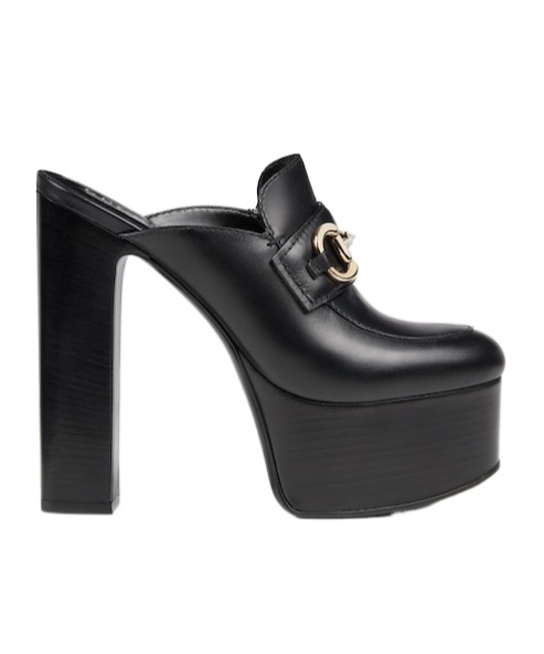 Gucci Horsebit Platform Mules In Calf Leather In Black
