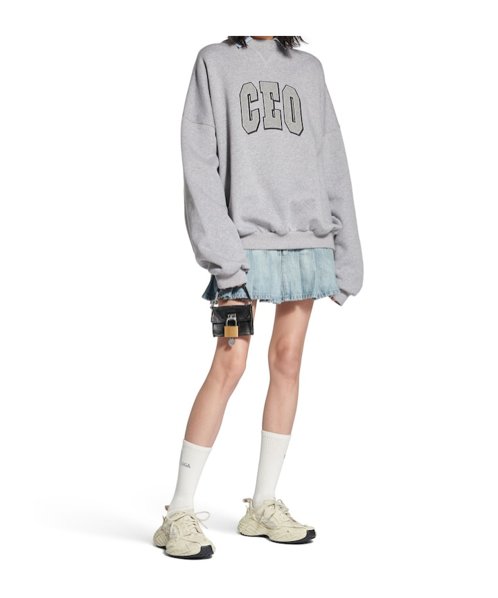 Balenciaga Knitwear Crewneck Embroidered On The Front In Gray