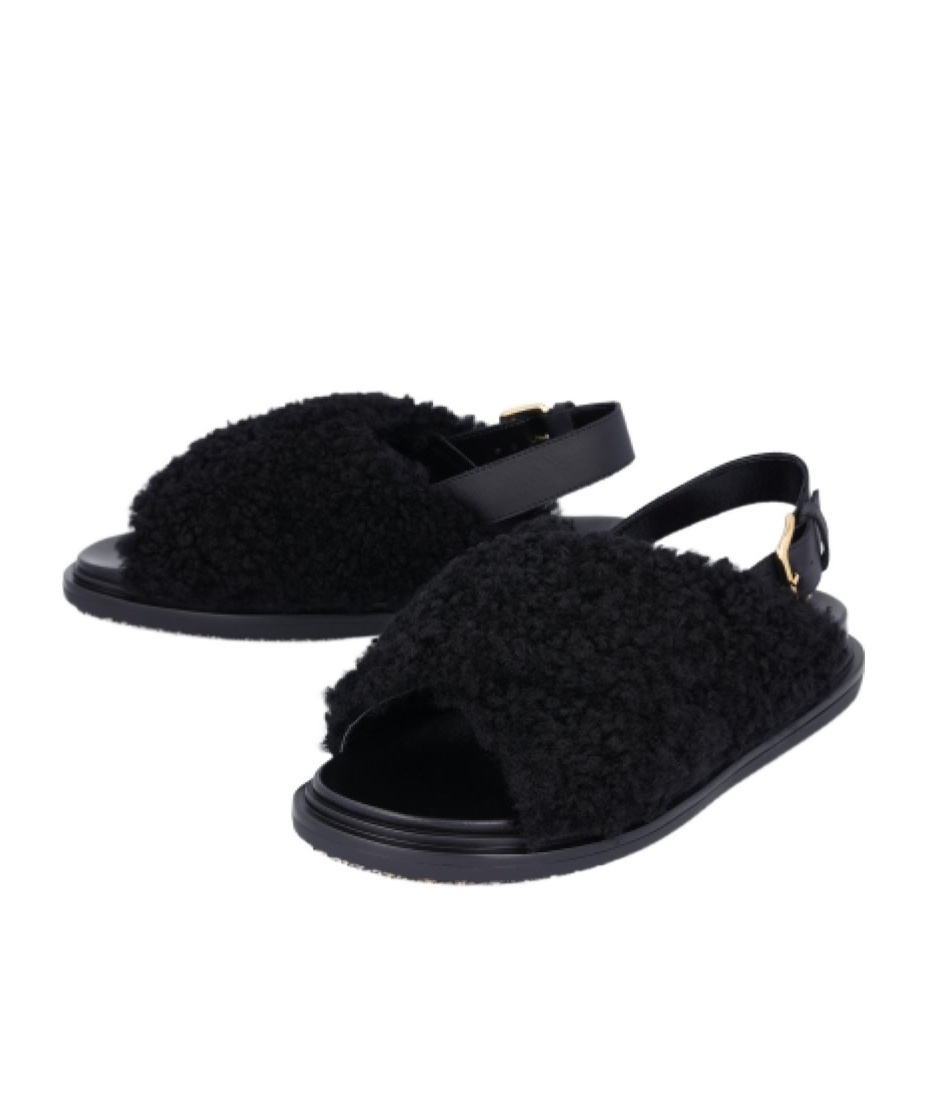 Marni Shearling Fussbett Slingback Sandals In Black