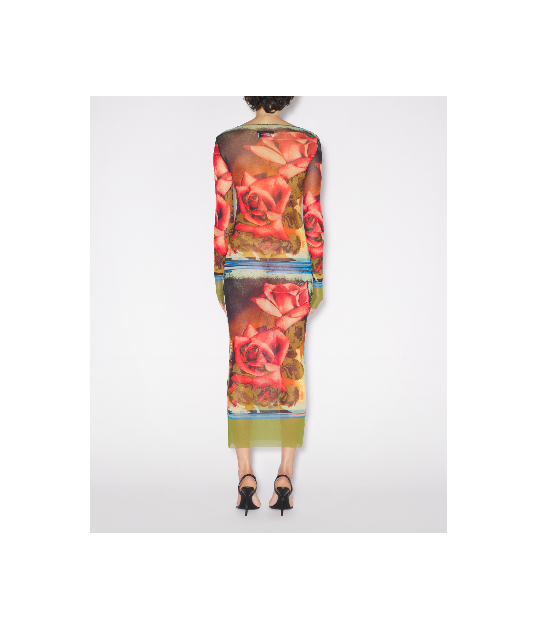 Shop Jean Paul Gaultier Rose-print Mesh Midi Dress In Multicolor