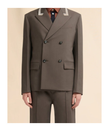 Marni Grey Double-breasted Wool Blazer With  Mending In Brown