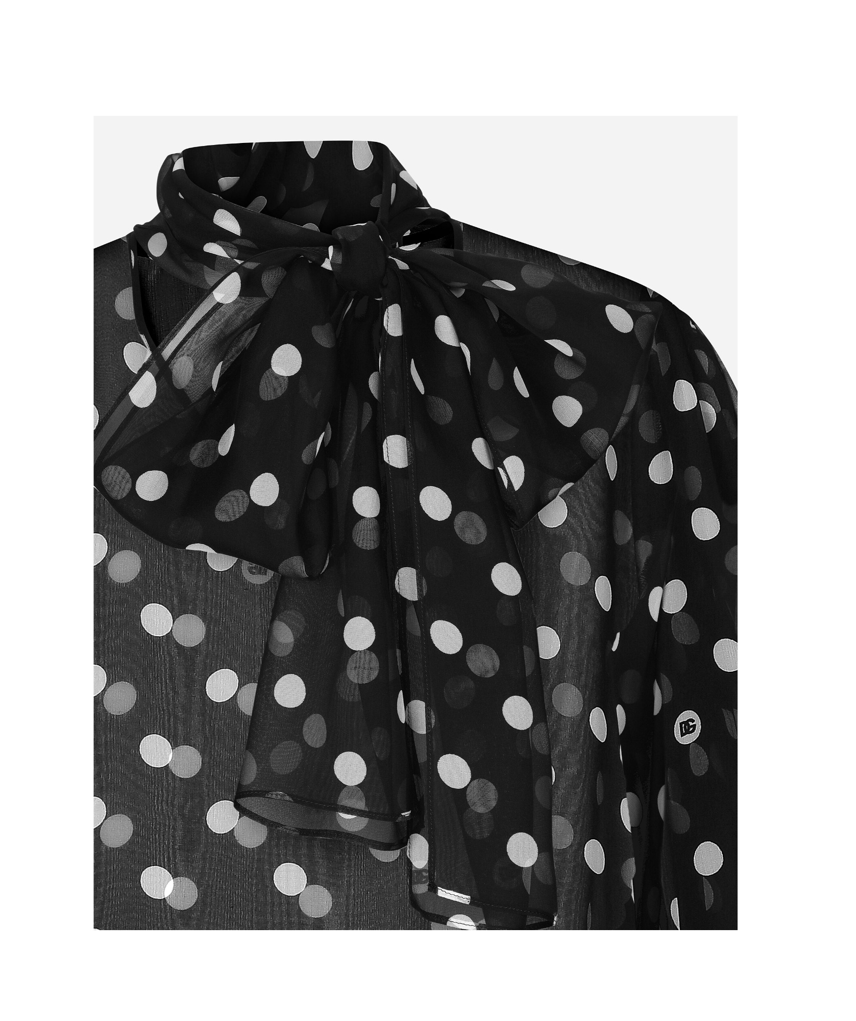 Dolce & Gabbana Polka-dot Chiffon Pussy-bow Blouse In Black