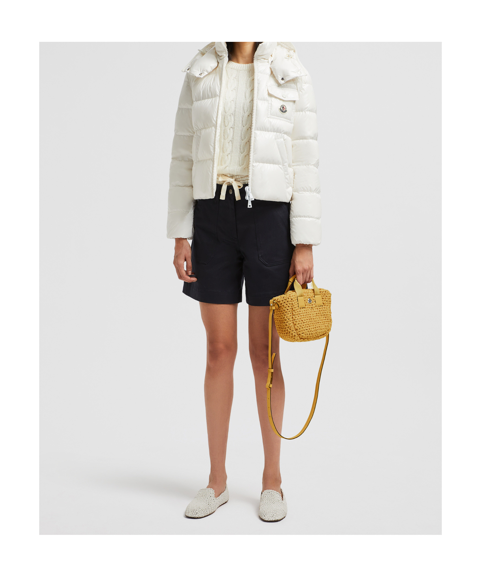 Moncler Andro Hooded Short Down Jacket White In White