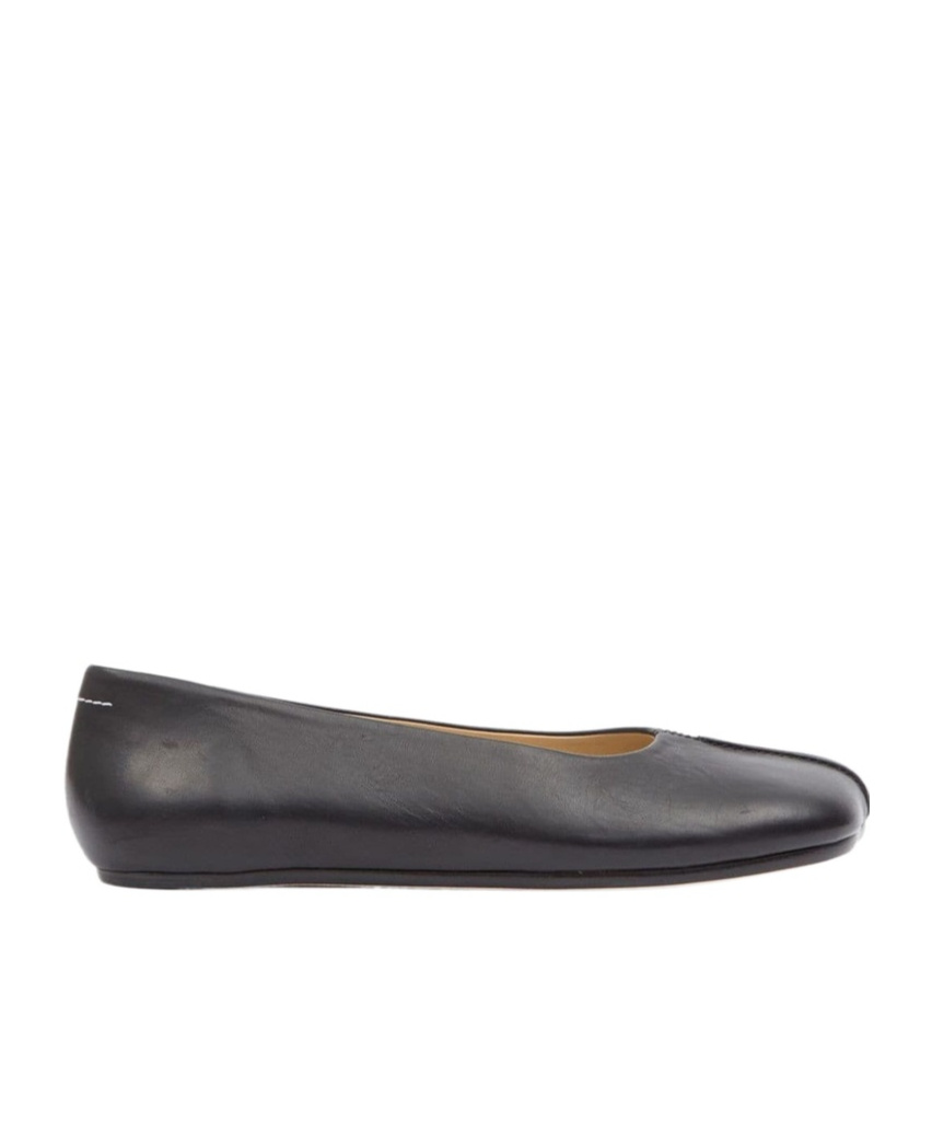 Shop Mm6 Maison Margiela Stitch-out Leather Ballerinas In Black