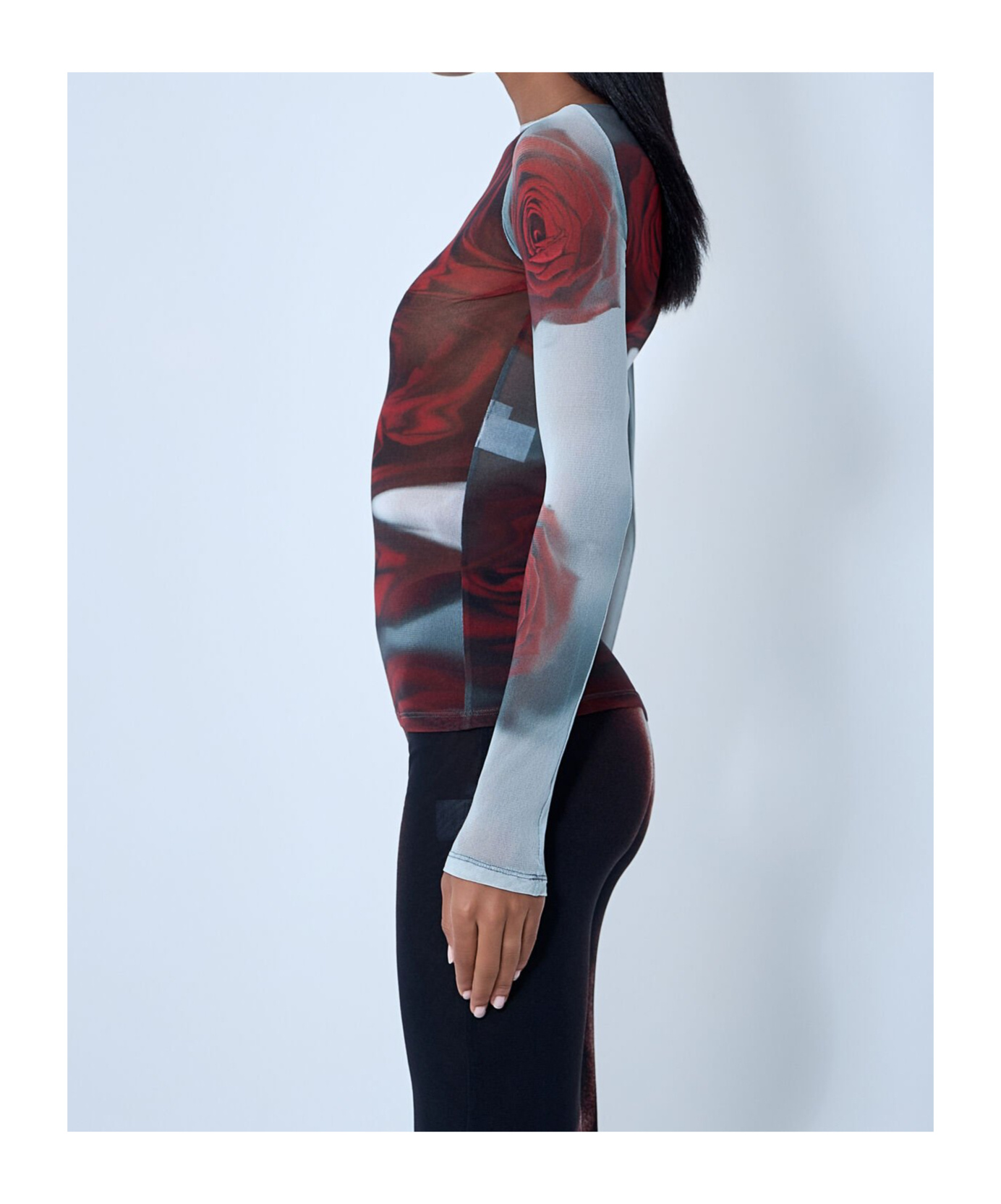 Jean Paul Gaultier Women Blurry Roses Medaillon Print Mesh Boat Neck Top In Multi