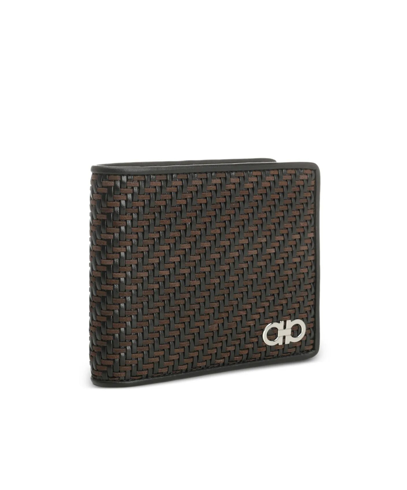 Ferragamo Two-tone Woven Leather Bi-fold Wallet In Brown
