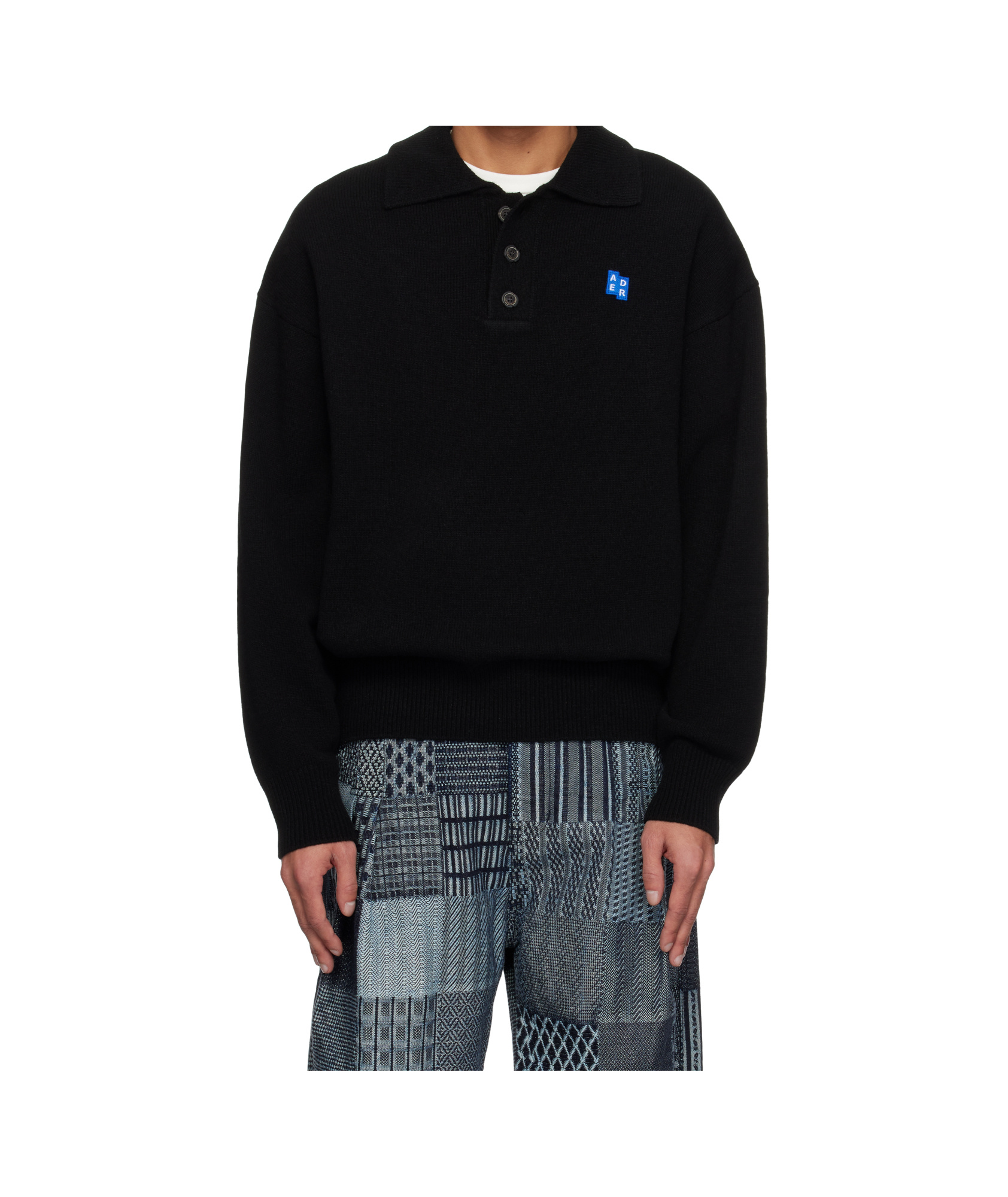 Ader Error Black Significant Trs Tag Knit 02 Polo In Black