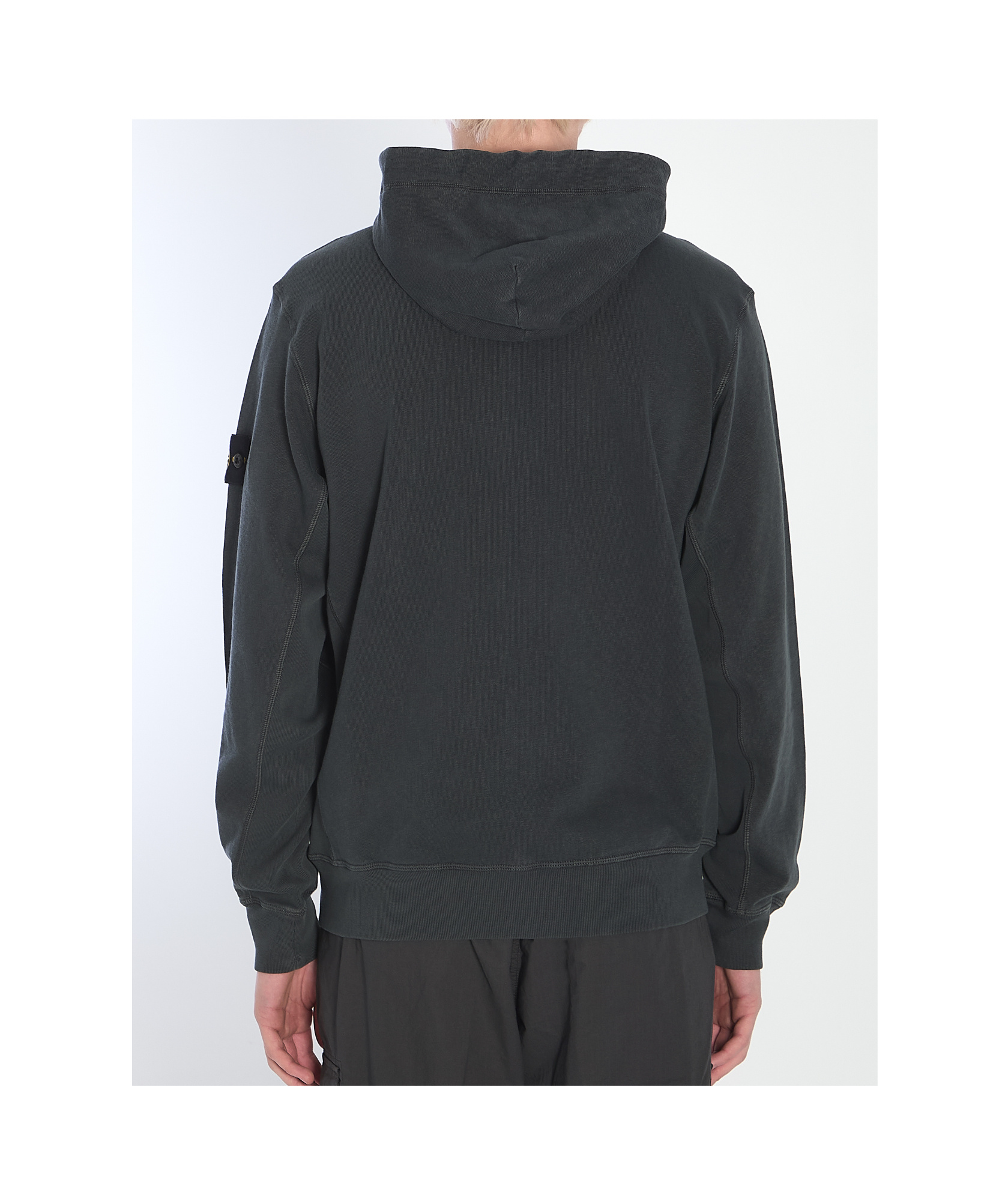 Stone Island Front Zip Closure Grey Zipper Hoodie In Black