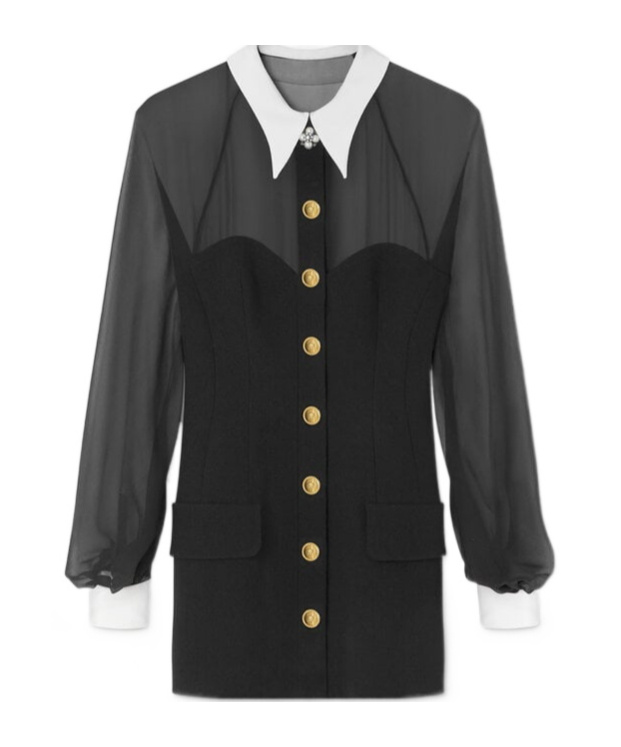 Versace Contrast-collar Bustier Mini Dress In Black